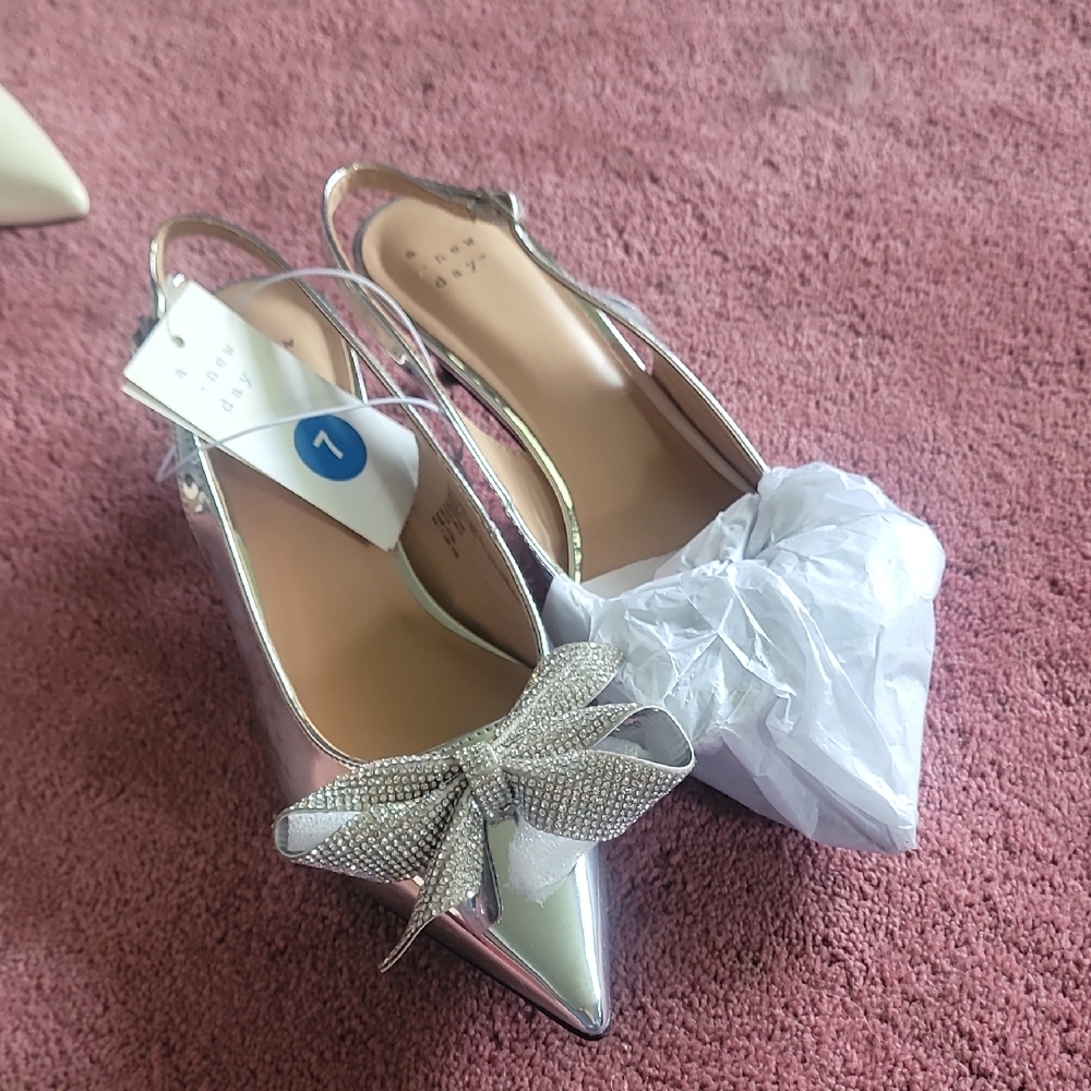 a new day Silver Pointed Heels with Bow